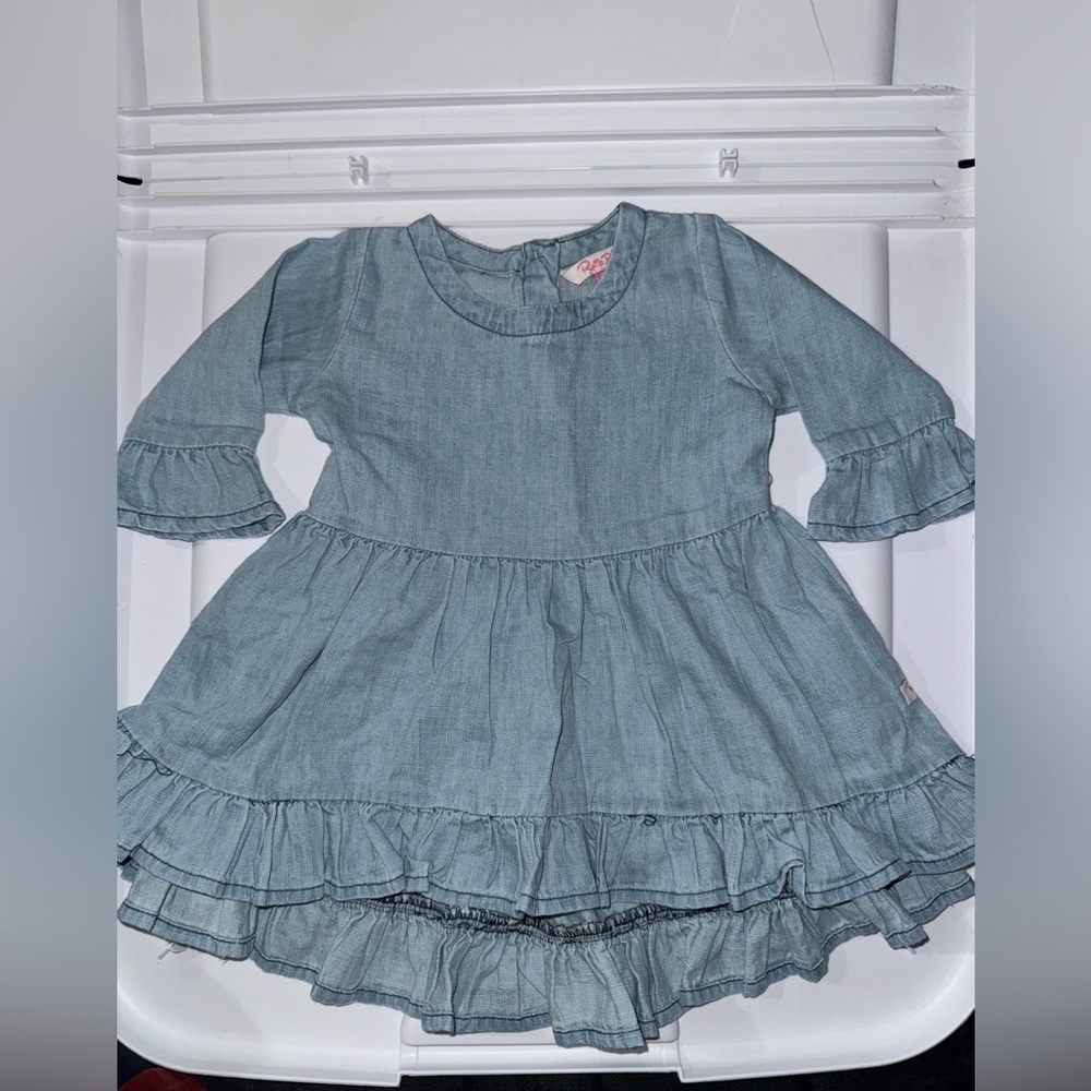 Ruffle Butts Denim Blue Dress with Ruffles